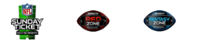 Three logos for sunday ticket , red zone , and fantasy zone