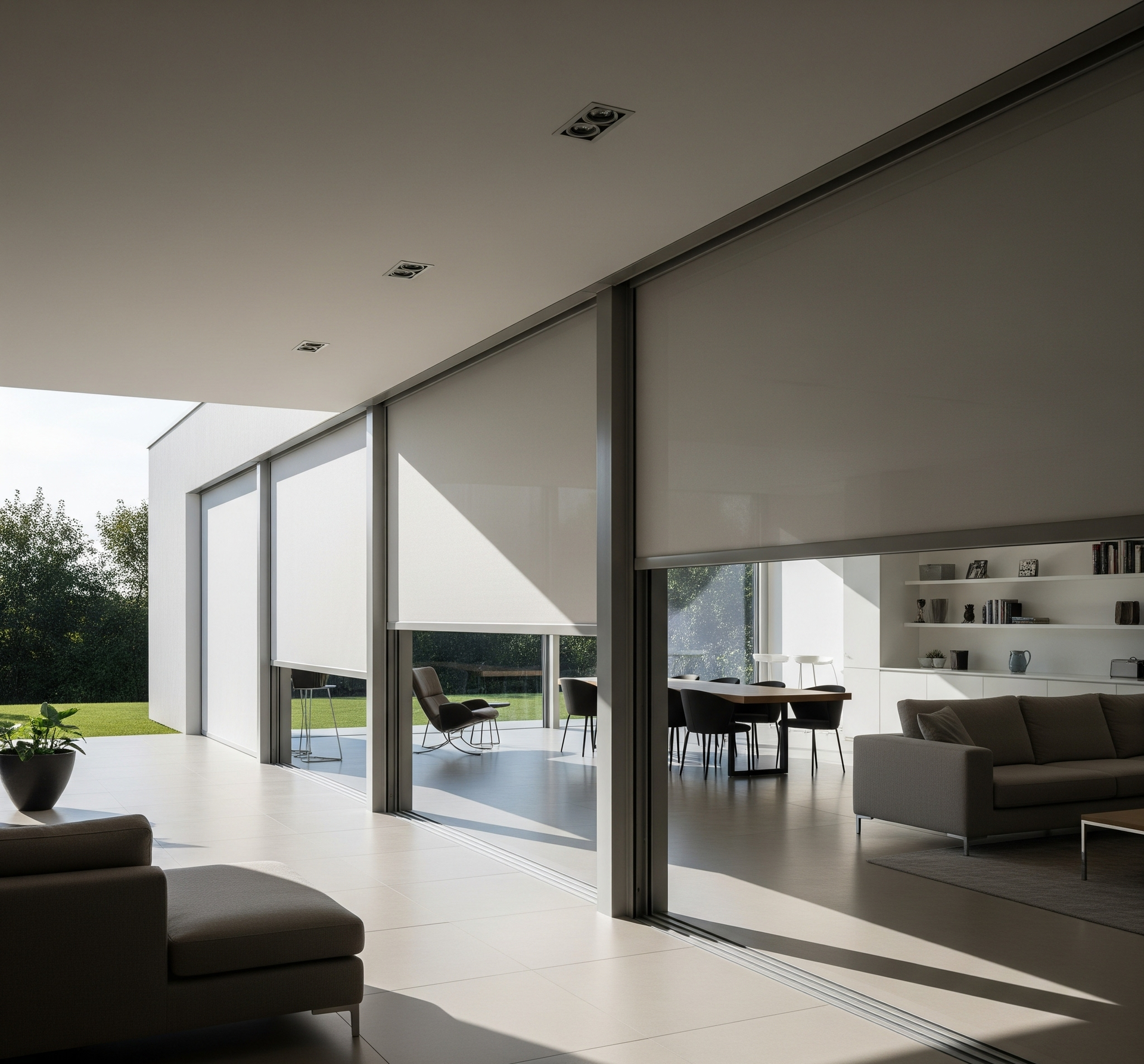 Un soggiorno con divano, sedie e una grande finestra