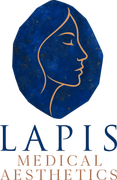 The logo for lapis aesthetics clinic shows a woman 's face in a blue circle.