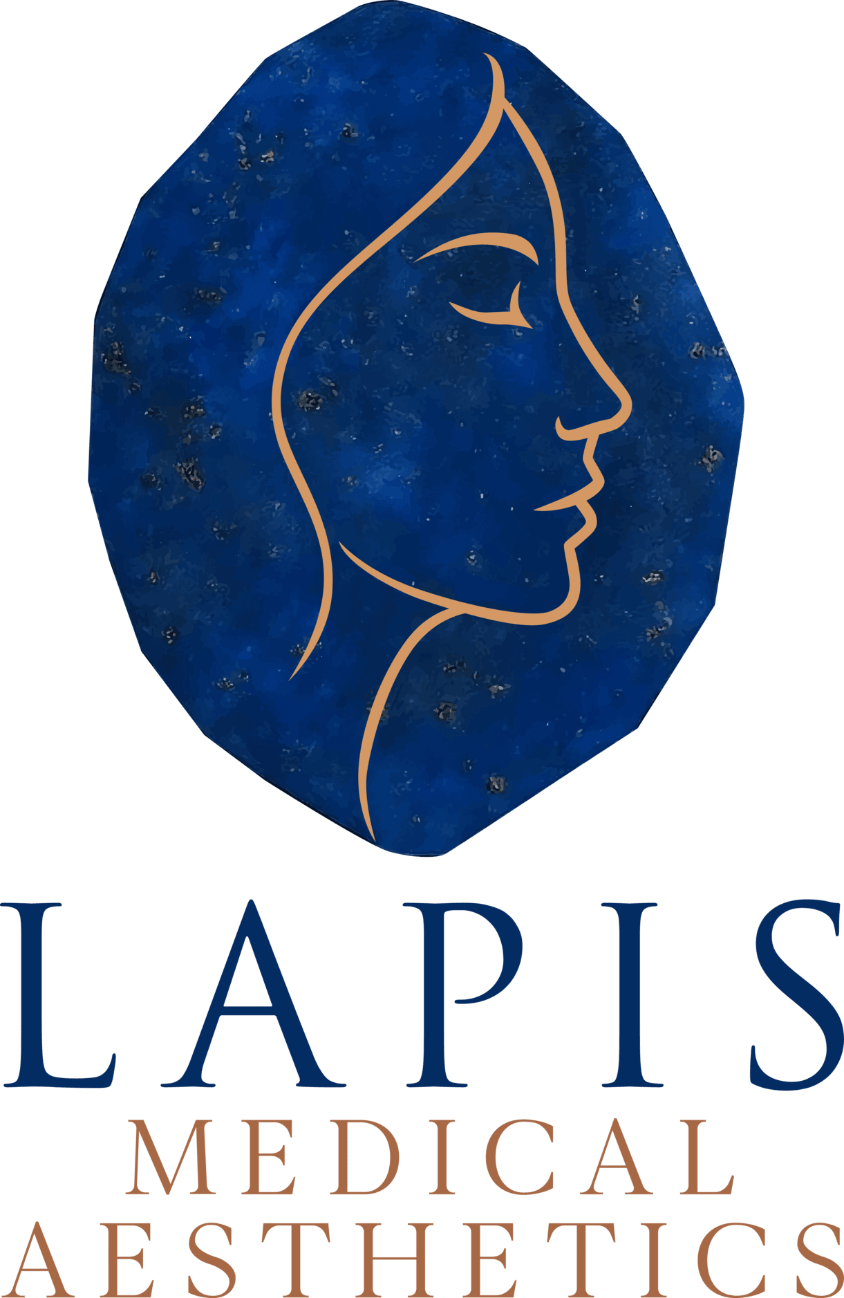 The logo for lapis aesthetics clinic shows a woman 's face in a blue circle.