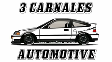 White Honda CRX with "3 Carnales Automotive" logo.