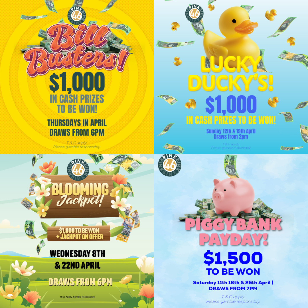 A collage of four posters for a cash dash event