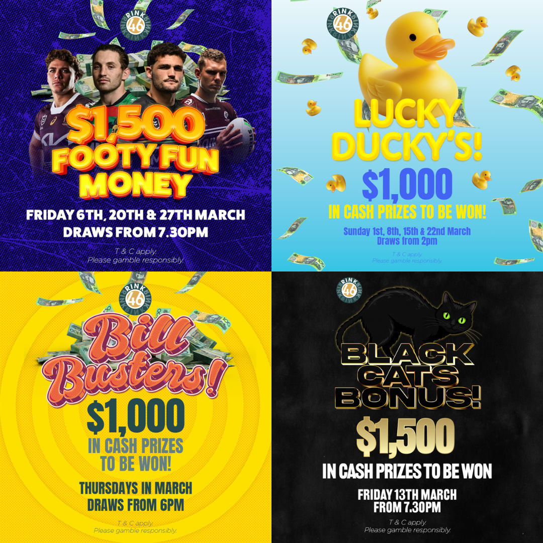 A collage of four posters for a cash dash event