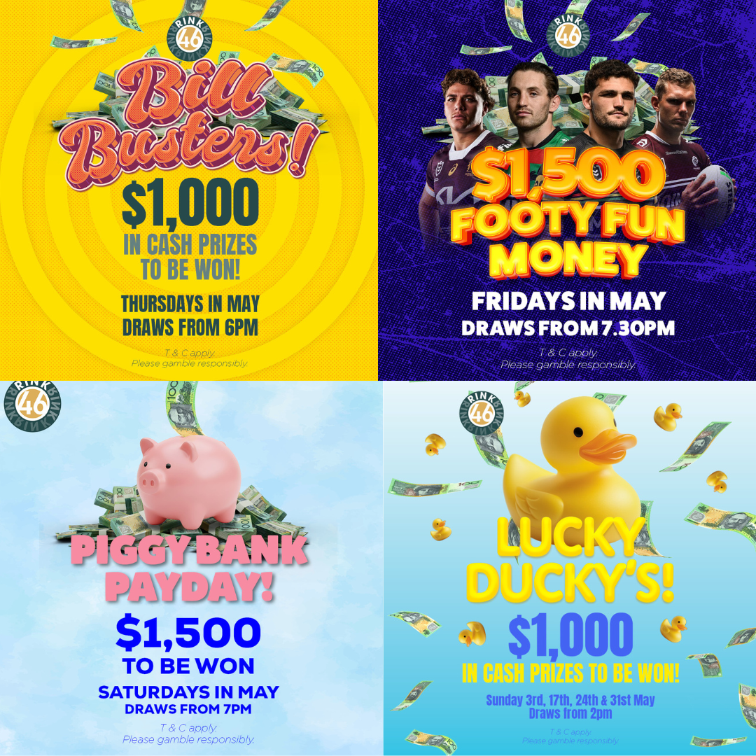 A collage of four posters for a cash dash event
