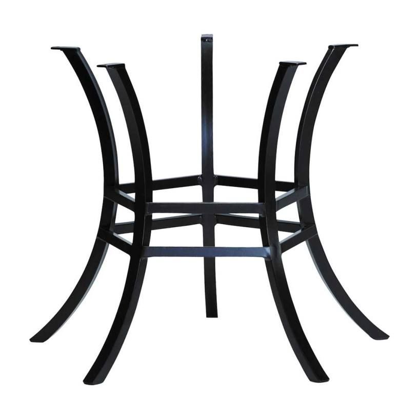Black metal table base with four curved legs and supporting crossbars.