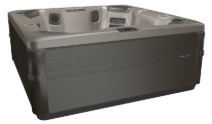 Gray and brown square hot tub.