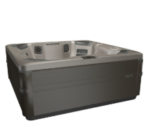 Gray hot tub with brown exterior.