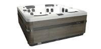A gray hot tub with a white interior.