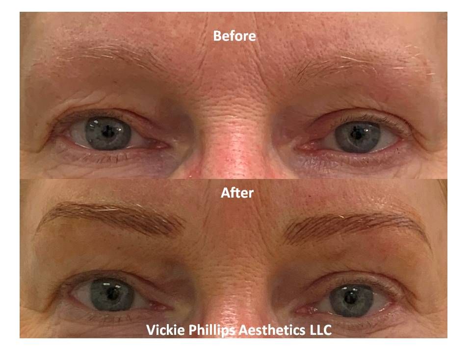 A before and after photo of a woman 's eyebrows.