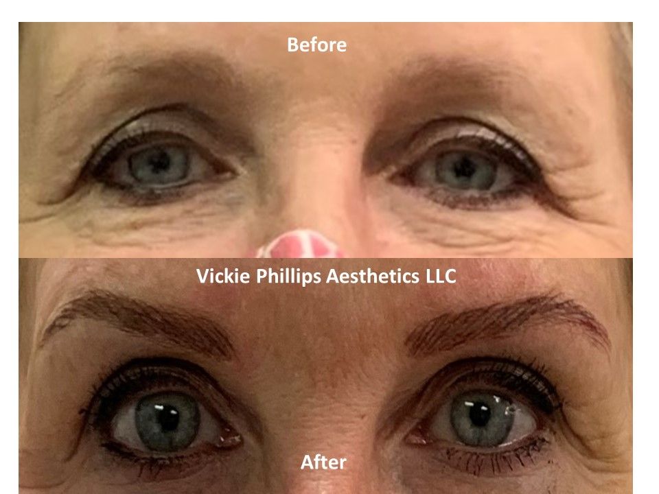 A before and after photo of a woman 's eyebrows.