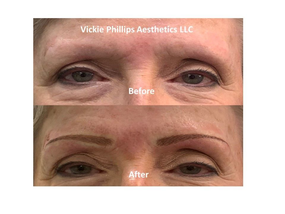 A before and after picture of a woman 's eyebrows.
