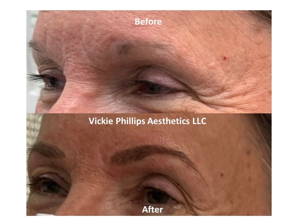 A before and after photo of a woman 's eyebrows.