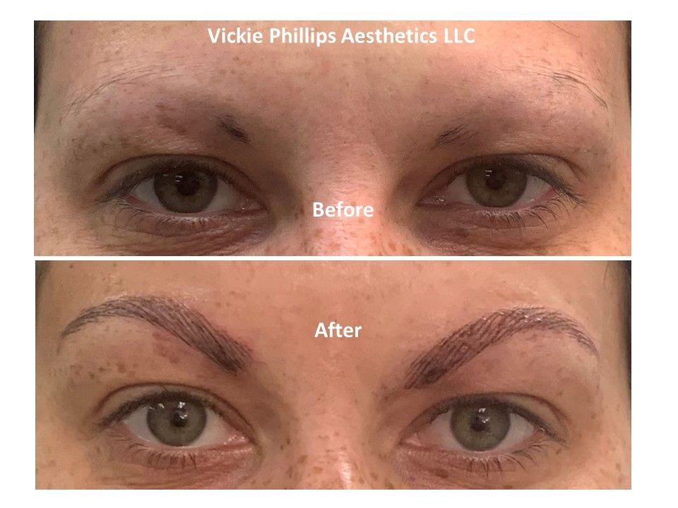 A before and after picture of a woman 's eyebrows.