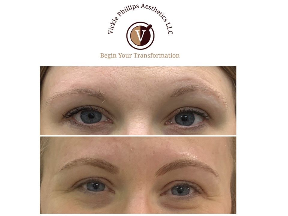 A before and after picture of a woman 's eyebrows