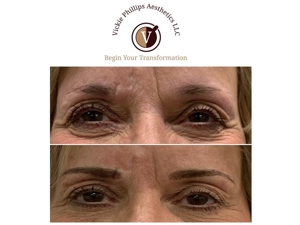 A before and after picture of microblading of a woman 's eyebrows