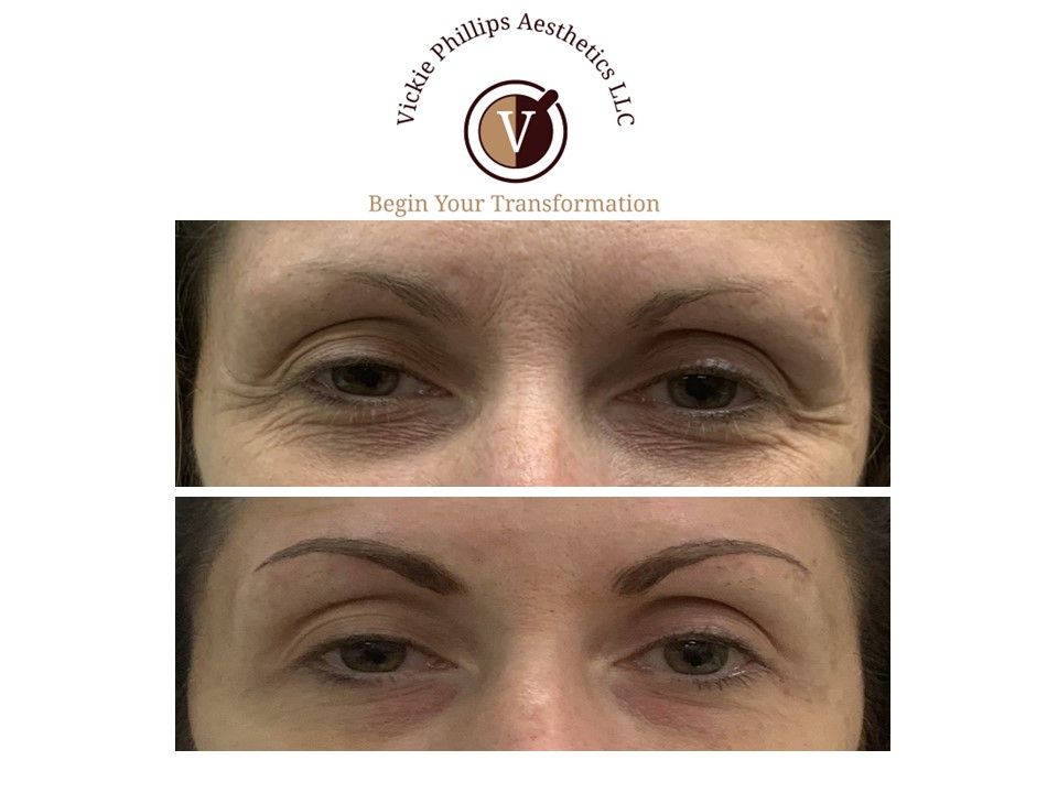 A before and after picture of a woman 's eyebrows