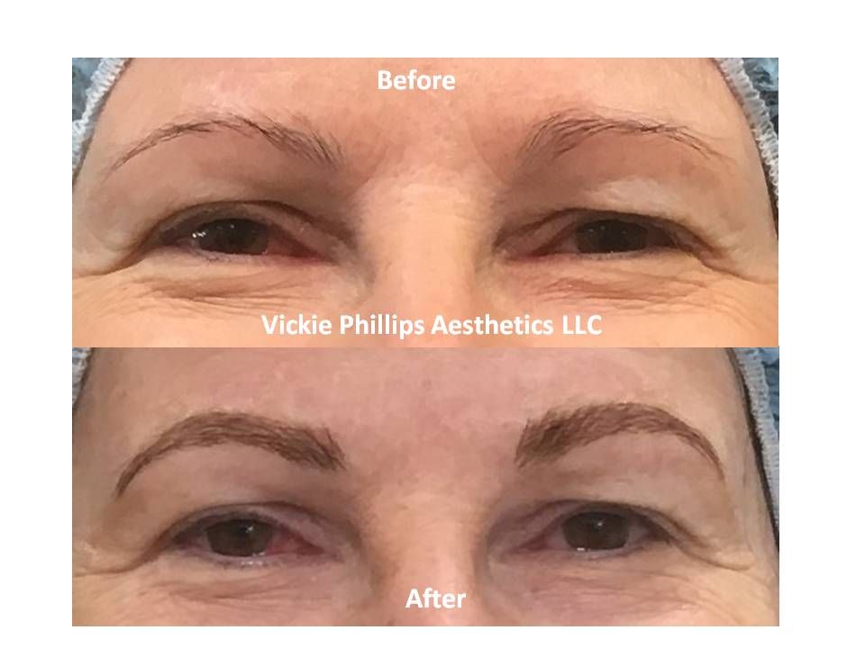 A before and after picture of microblading of a woman 's eyebrows