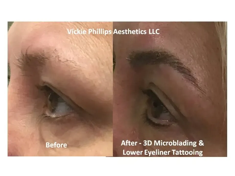 A before and after photo of a woman 's eyebrows.