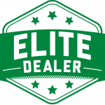 Green badge logo reading “ELITE DEALER” in bold white text with stars around it