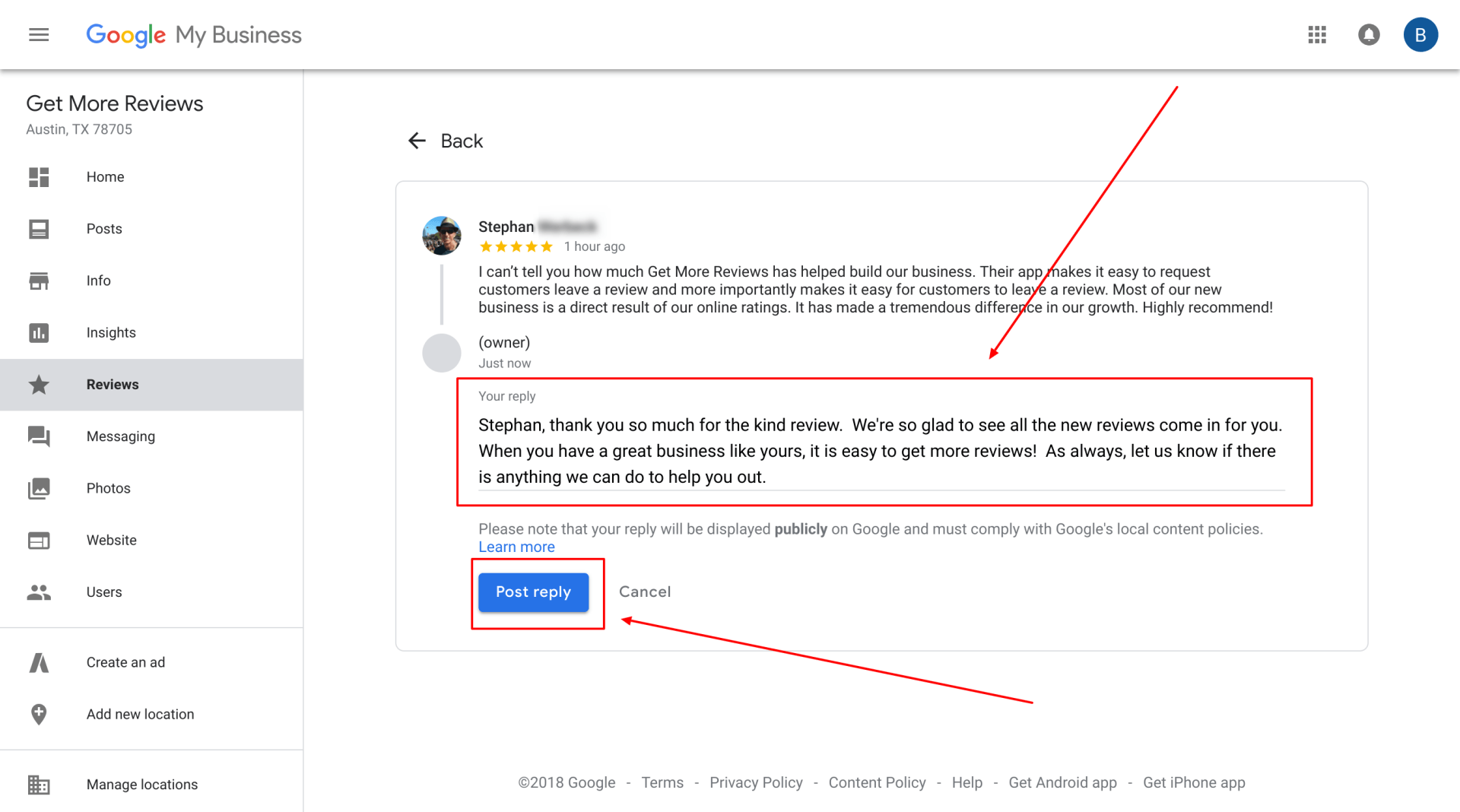 how to respond to a google review
