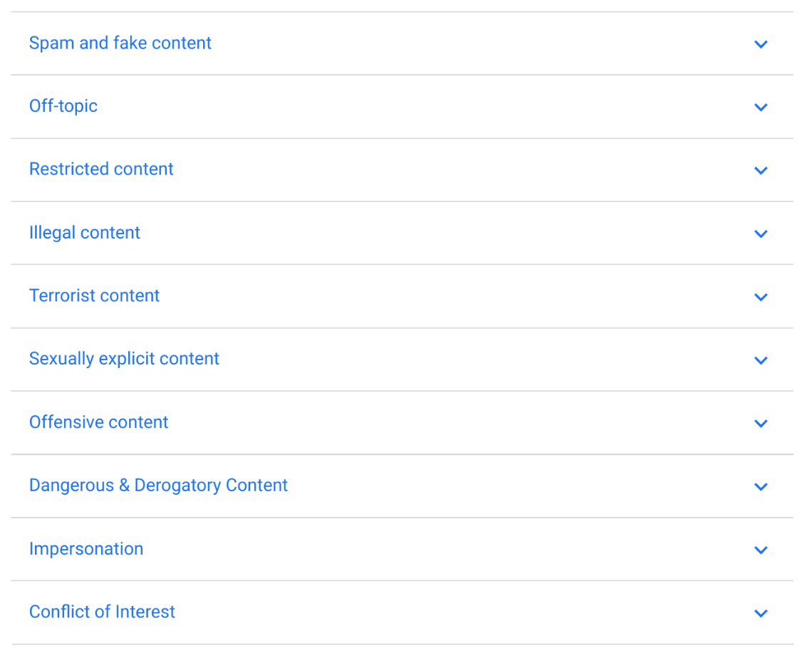 Google's restricted content types