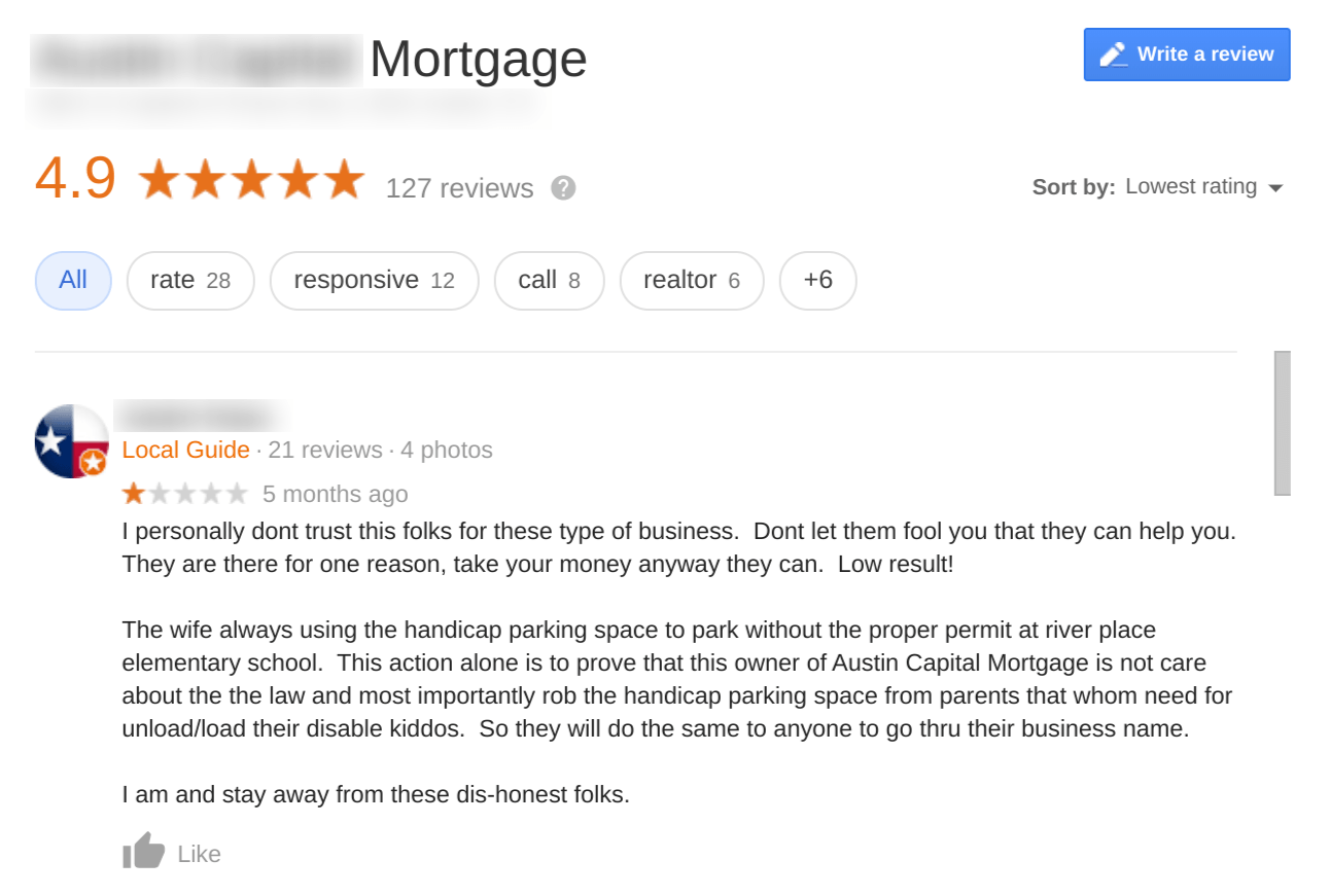 Off topic Google review