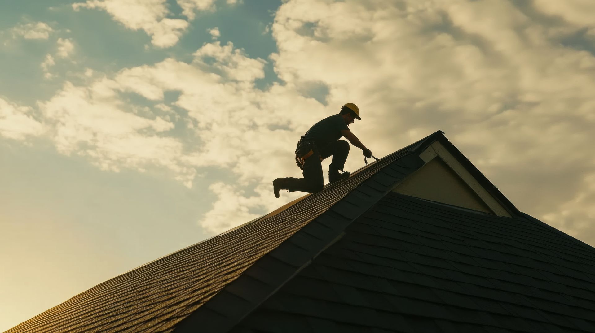 A roofer repairing a home’s roof, showcasing the work of a professional roofing contractor. A roofer repairing a home’s roof, showcasing the work of a professional roofing contractor.