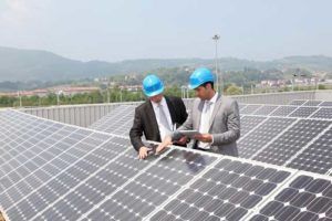 Two Engineers Discussing About the Solar Panel — Saint Paul, MN — Berwald Roofing Inc.