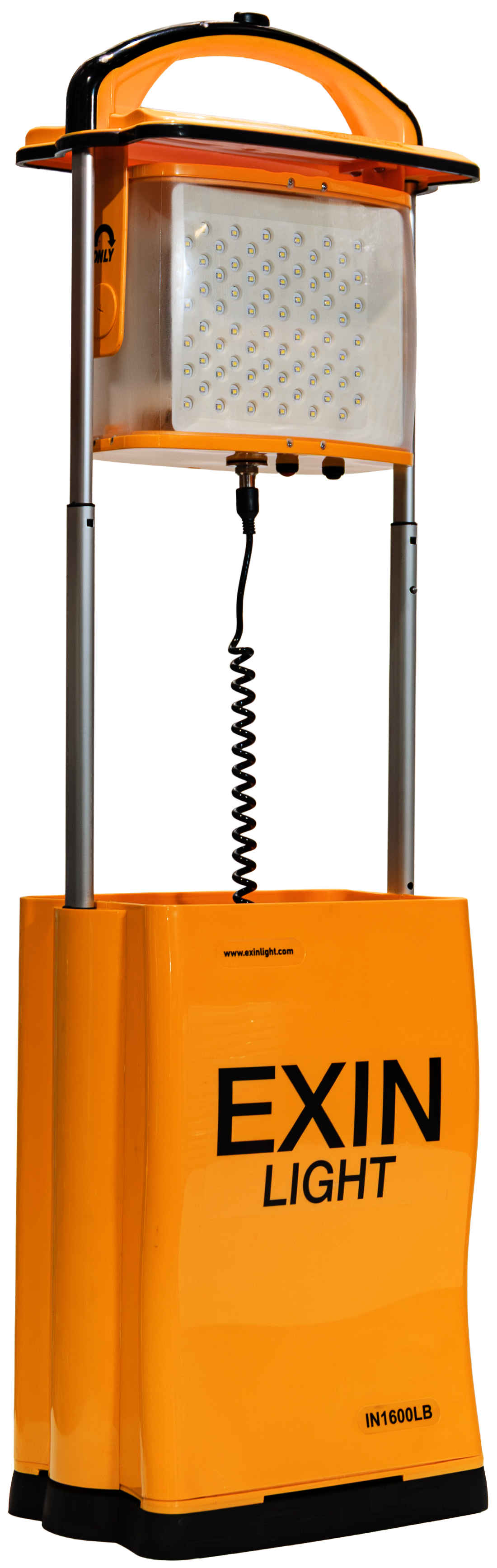 A yellow bin that says exin light on it