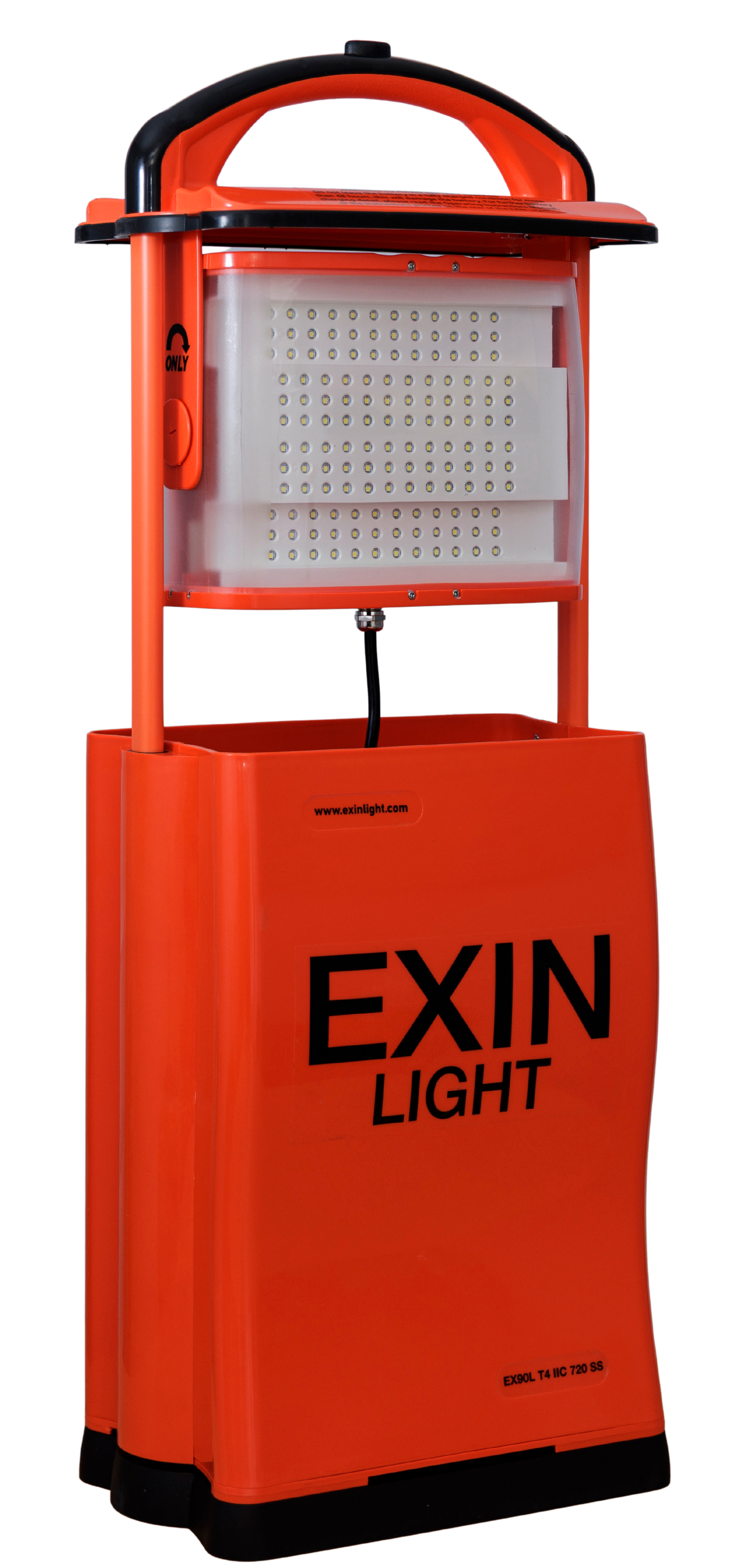 An orange box that says exin light on it