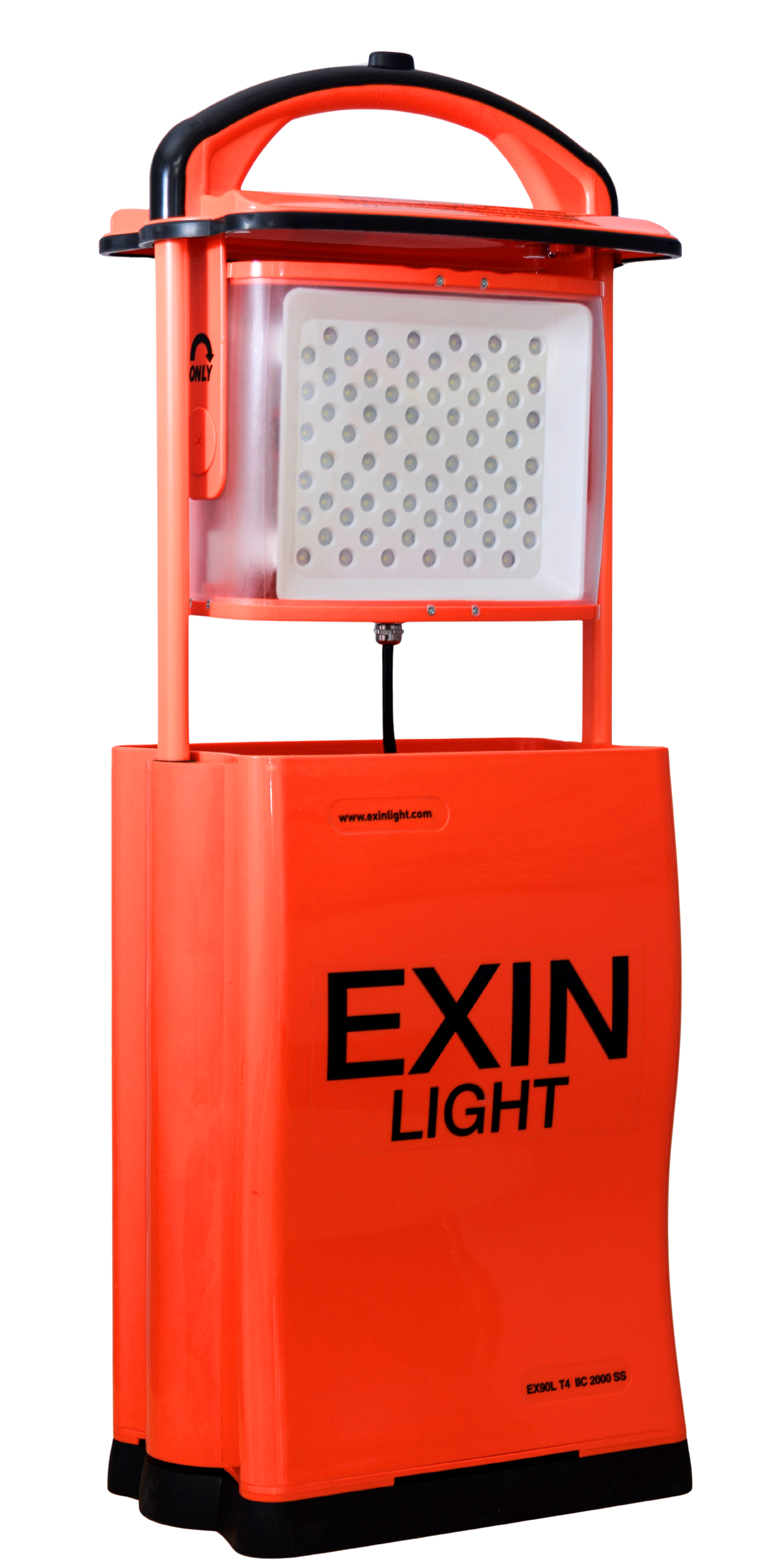 An orange box that says exin light on it