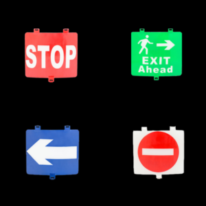 A stop sign is next to a green exit ahead sign