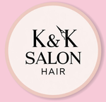 A logo for k & k salon hair on a pink background