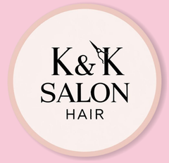 A logo for k & k salon hair on a pink background