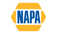 A yellow and blue napa logo on a white background