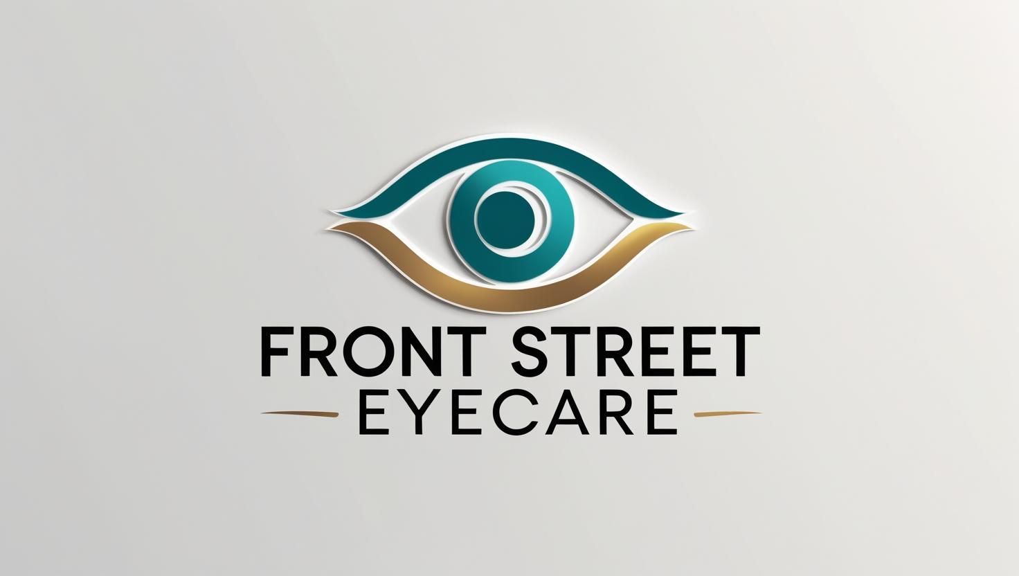 The front street eyecare logo is blue on a white background.