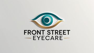 The front street eyecare logo is blue on a white background.
