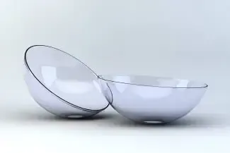 Two clear glass bowls are sitting next to each other on a white surface.
