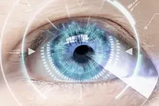 A close up of a person 's eye with a circle around it.