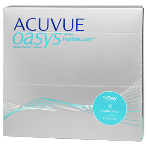 A box of acuvue oasys 1 day contact lenses
