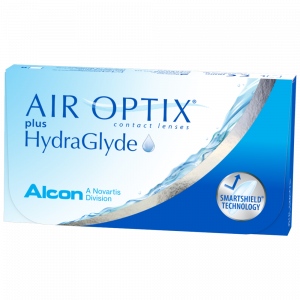 A box of air optix plus hydraglyde contact lenses