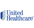 The logo for united healthcare is blue and white with a shield.