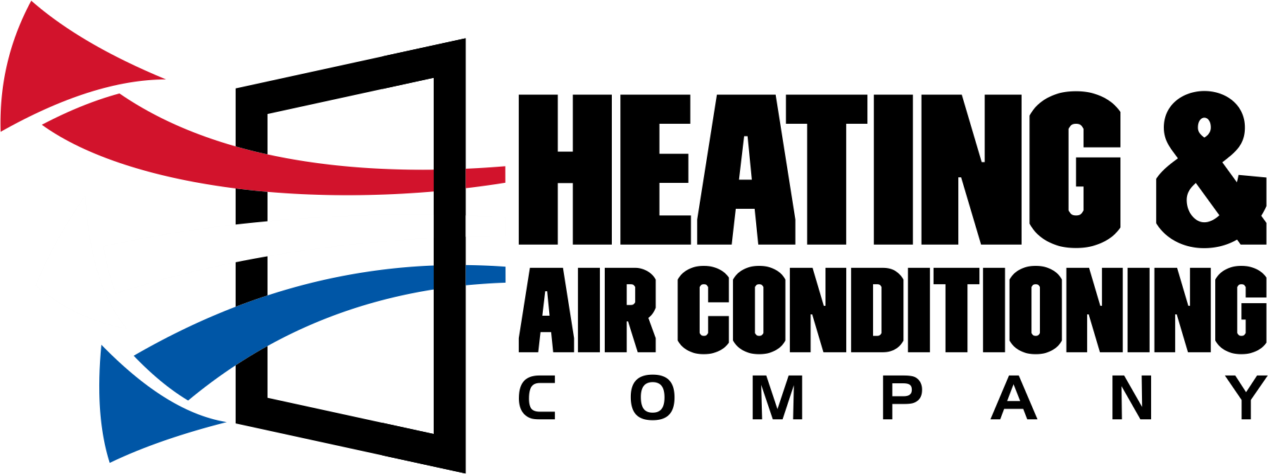 Logo with a red upward arrow, a blue downward arrow, and black text: "HEATING & AIR CONDITIONING COMPANY".