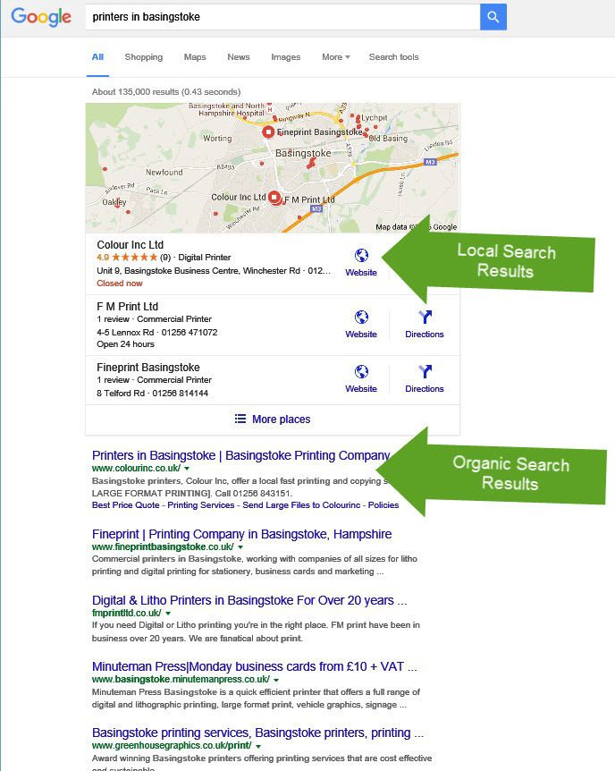 Local & organic search engine optimization results Basingstoke Hampshire