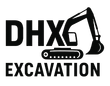 DHX Excavation logo: Black excavator outline next to bold text "DHX" and "EXCAVATION".