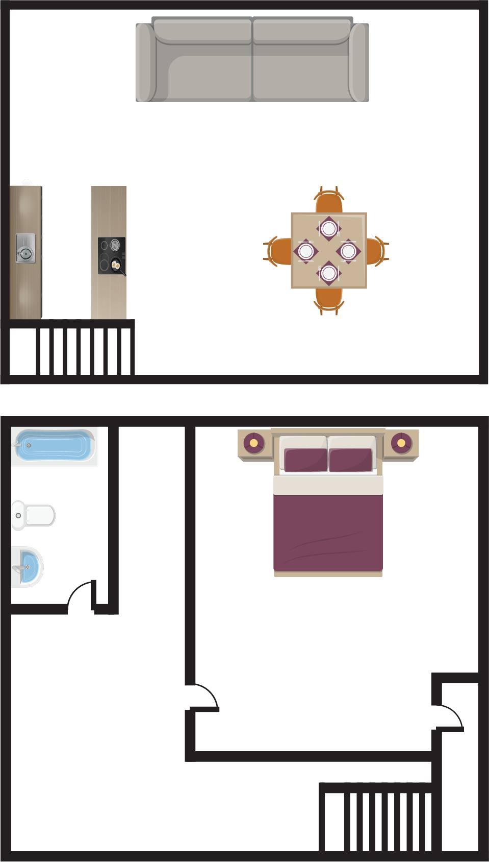 1 bedroom 1 bath TH floorplan