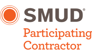 SMUD logo with orange circle icon and the words “Participating Contractor” in orange and gray