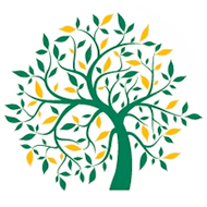 Green and yellow stylized tree graphic.