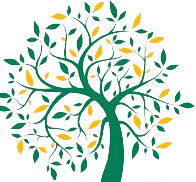 Green and gold stylized tree with leaves.
