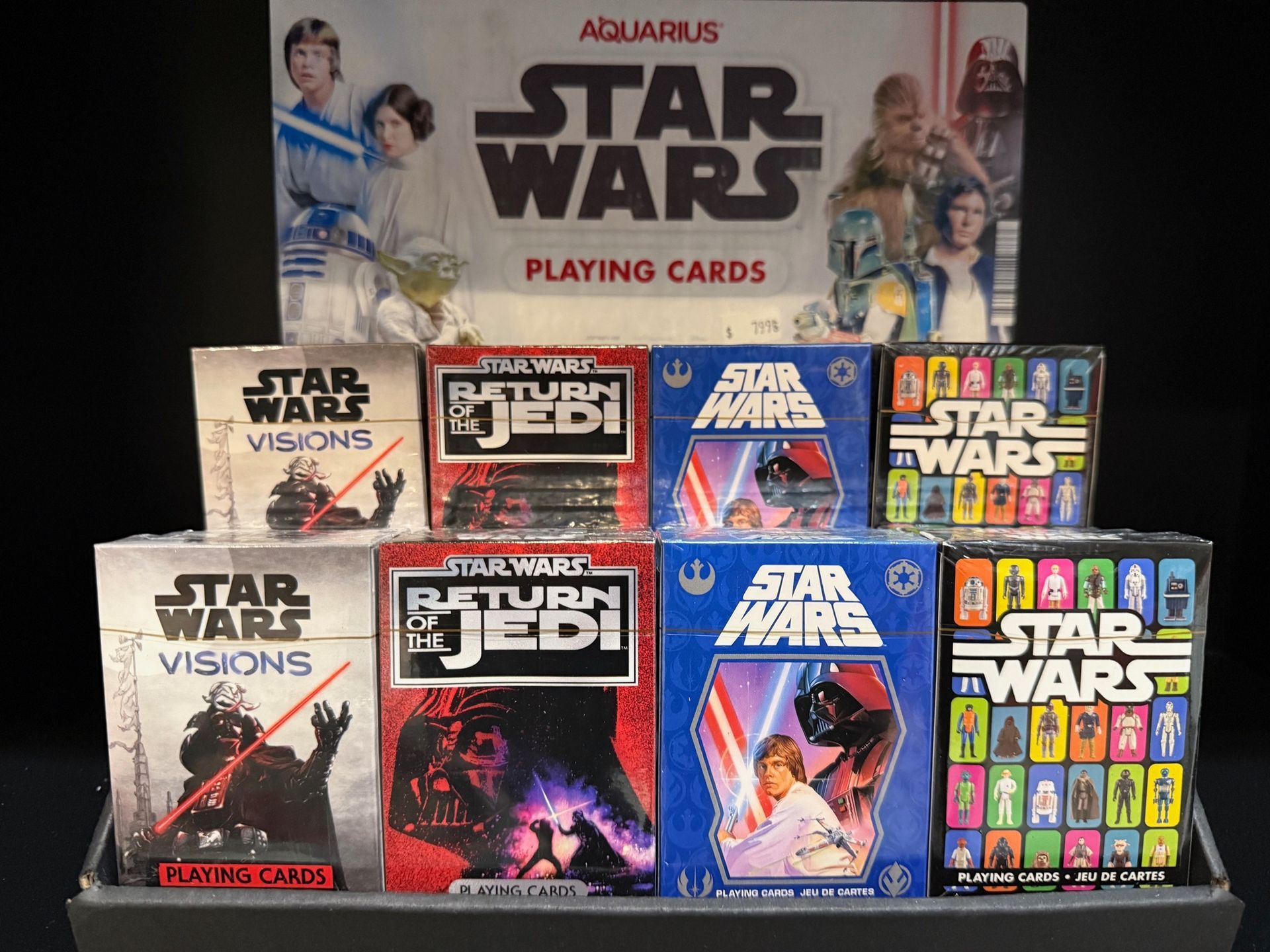 A display of Star Wars playing cards on a table